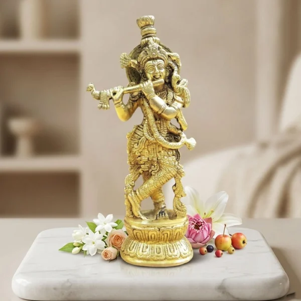 Krishna Ji with Flute Idol in Brass, 9 inch, 1.36 kg, brass, Vedikcraft Moradabad