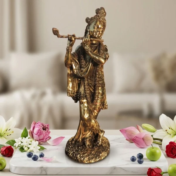 Krishna Ji with Flute Idol in Brass, 10 inch, brass, Vedikcraft Moradabad