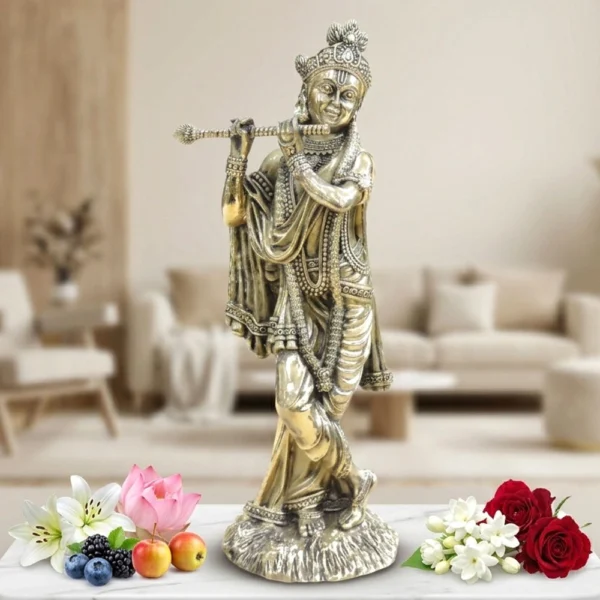 Krishna Ji with Flute Idol in Brass, 12 inch, 1 kg, brass, Vedikcraft Moradabad