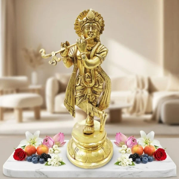 Krishna Ji with Flute Idol in Brass, 11.5 inch, brass, Vedikcraft Moradabad