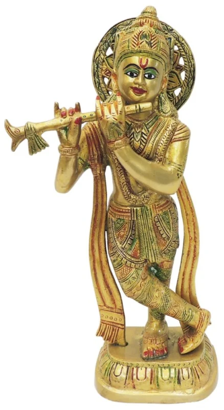 Krishna Ji with Flute Idol in Brass, 14 inch