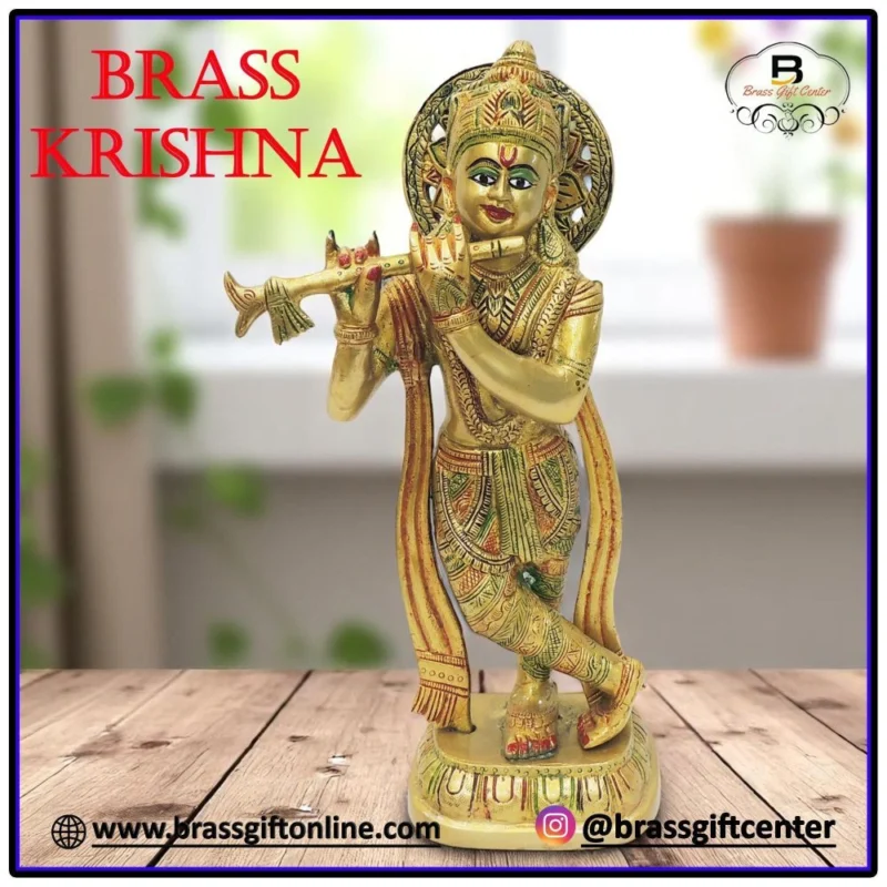Krishna Ji with Flute Idol in Brass, 14 inch – for Pooja Room