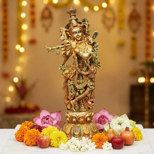 Krishna Ji with Flute Idol in Brass, 18.5 inch, 6.34 kg, brass, Vedikcraft Moradabad
