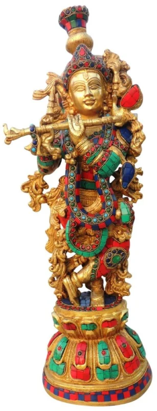 Krishna Ji with Flute Idol in Brass, 20.7 inch