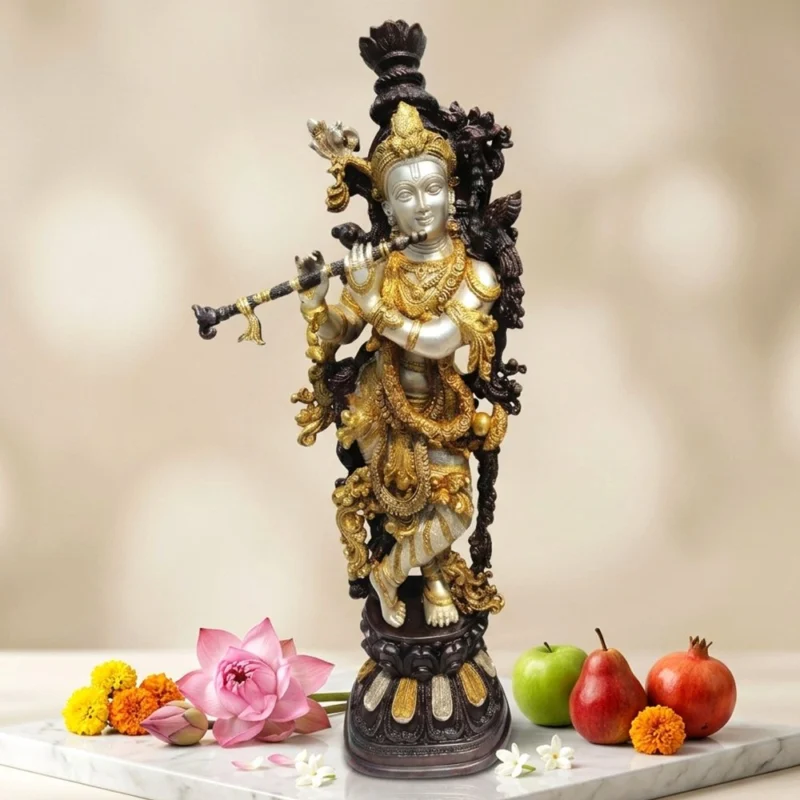 Krishna Ji with Flute Idol in Brass, 29 inch, design BS075-K – for Temple and Entrance