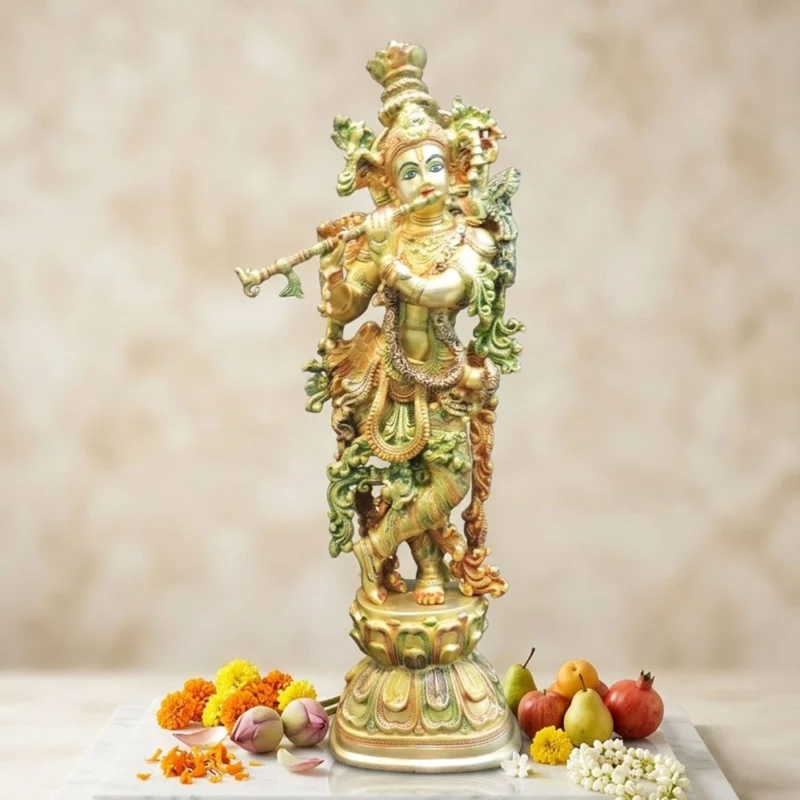 Krishna Ji with Flute Idol in Brass, 29 inch, design BS073-K – for Temple and Entrance