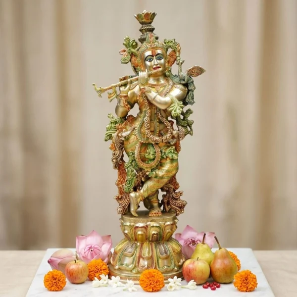 Krishna Ji with Flute Idol in Brass, 45 inch, brass, Vedikcraft Moradabad