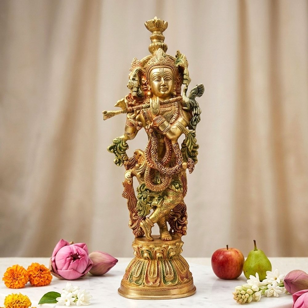 Krishna Ji with Flute Idol in Brass, brass, Vedikcraft Moradabad