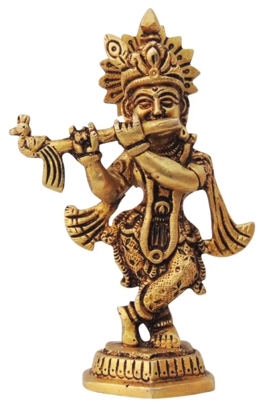 Krishna Ji with Flute Idol in Brass, 340 g