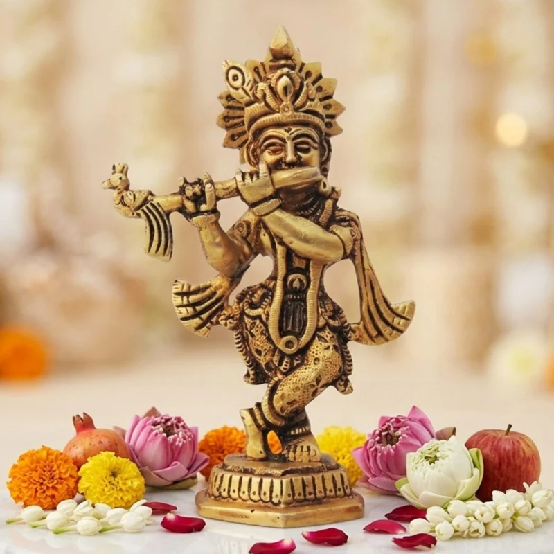 Krishna Ji with Flute Idol in Brass, 340 g