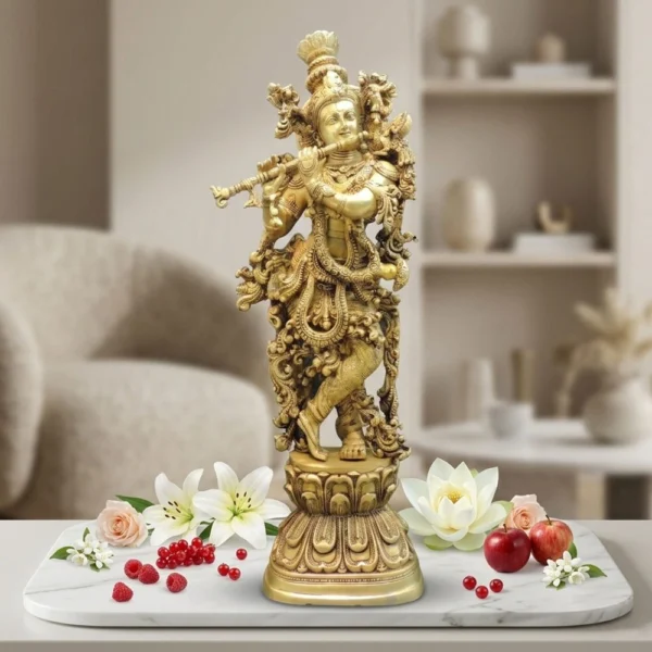 Krishna Ji with Flute Idol in Brass, 30 inch, 15.6 kg, brass, Vedikcraft Moradabad