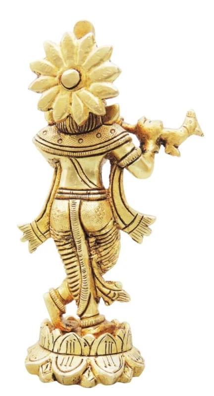 Krishna Ji with Flute Idol in Brass, 0.5 inch
