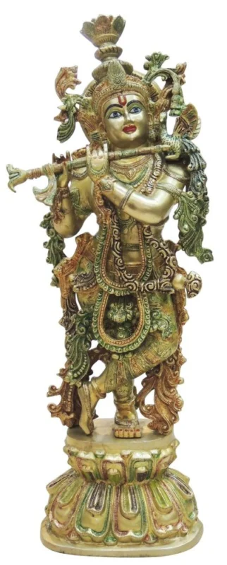 Krishna Ji with Flute Idol in Brass, 32.5 inch