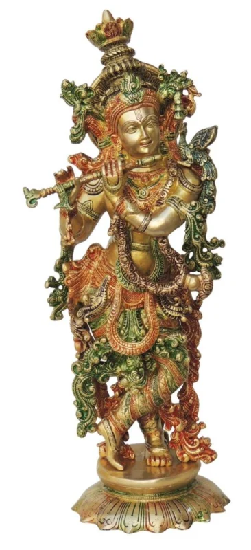 Krishna Ji with Flute Idol in Brass, 25.5 inch