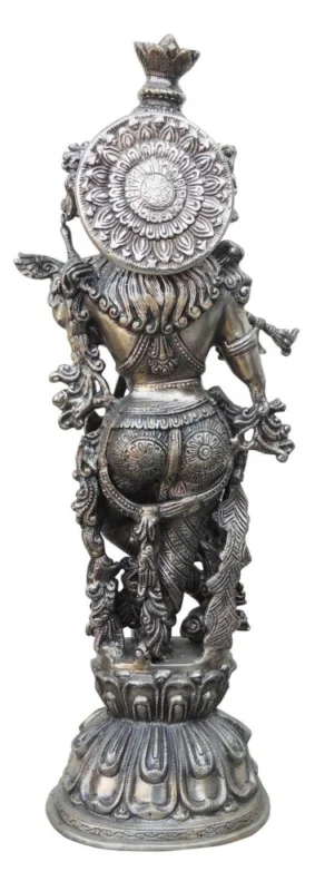 Krishna Ji with Flute Idol in Brass, 23.5 inch, silver plated brass