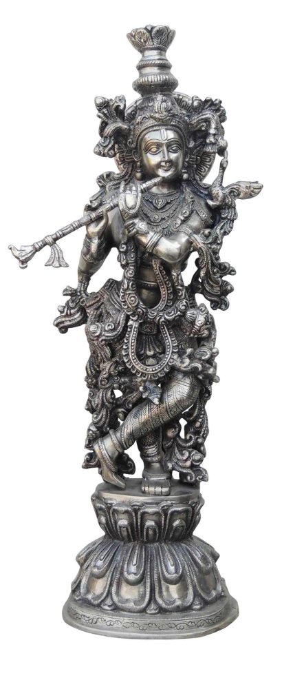 Krishna Ji with Flute Idol in Brass, 23.5 inch, brass, Vedikcraft Moradabad