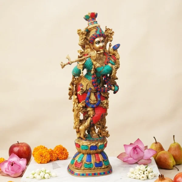 Krishna Ji with Flute Idol in Brass, 16.67 kg, brass, Vedikcraft Moradabad