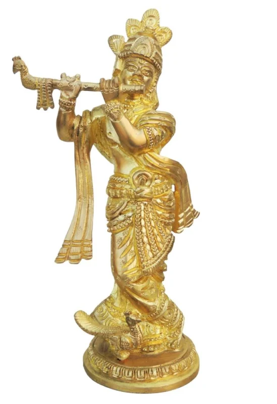 Krishna Ji with Flute Idol in Brass (Super Fine), 7.5 inch