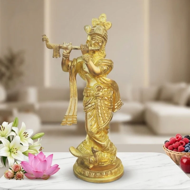 Krishna Ji with Flute Idol in Brass (Super Fine), 7.5 inch – for Home Mandir