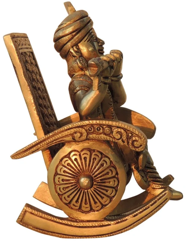 Krishna Ji with Flute Idol in Brass (Chair), 6 inch