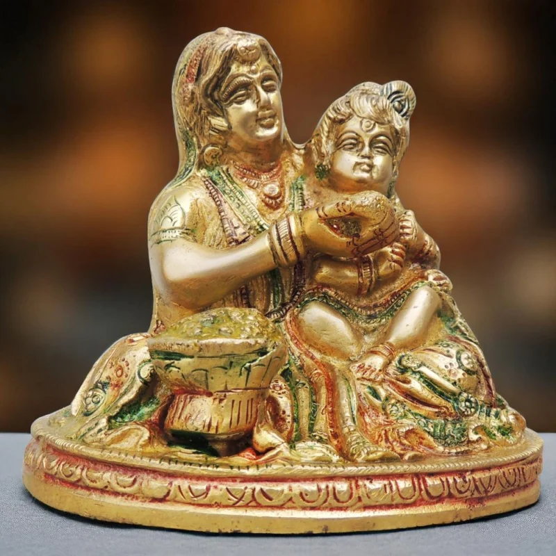 Laddu Gopal Idol in Brass (Krishna Yashoda Maiya), 5.5 inch – for Home Mandir