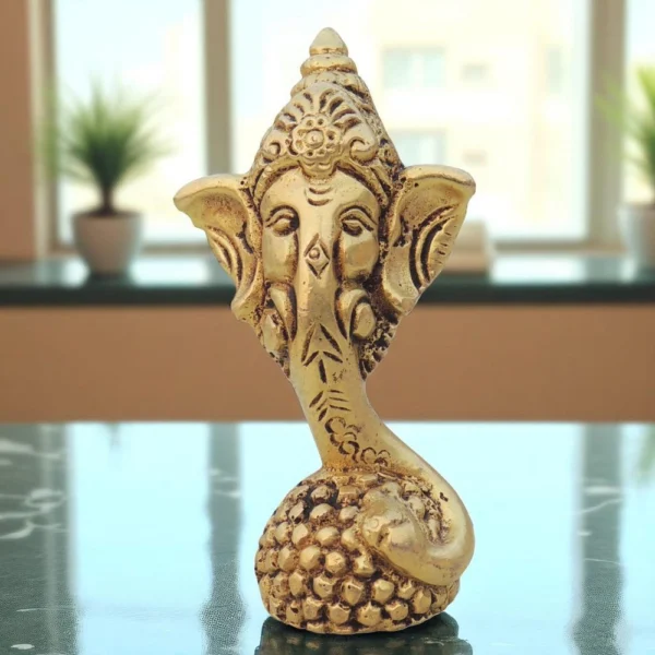 Ganesh Ji Idol in Brass (Laddu), 3.2 inch, brass, Vedikcraft Moradabad