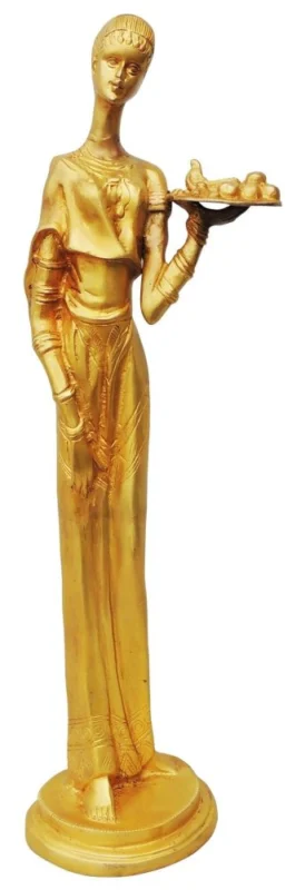 Brass Lady With Fruits Figurine, 19 inch
