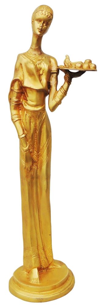 Brass Lady With Fruits Figurine, 19 inch, brass, Vedikcraft Moradabad