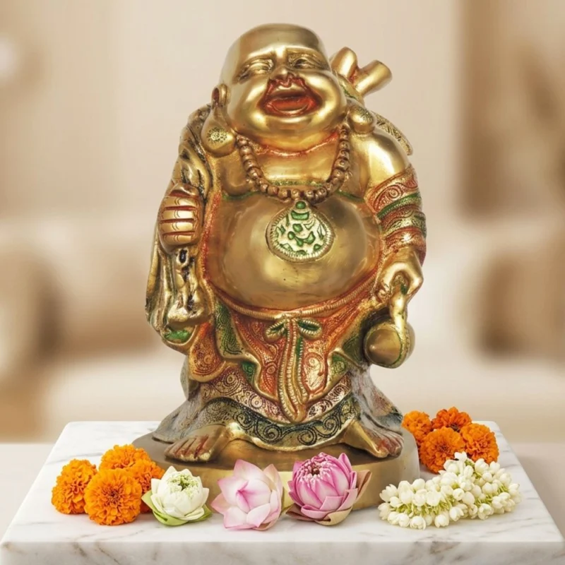 Buddha Idol in Brass (Laughing), 10.5 inch – for Pooja Room