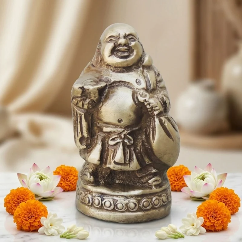 Buddha Idol in Brass (Laughing), 2.5 inch – for Desk and Car