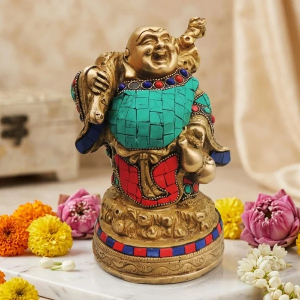 Buddha Idol in Brass (Laughing), 7 inch, brass, Vedikcraft Moradabad