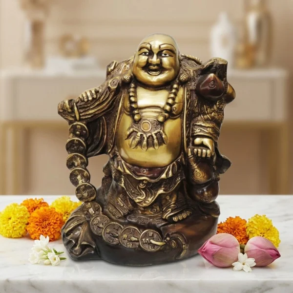Buddha Idol in Brass (Laughing Budha), 10.5 inch, brass, Vedikcraft Moradabad