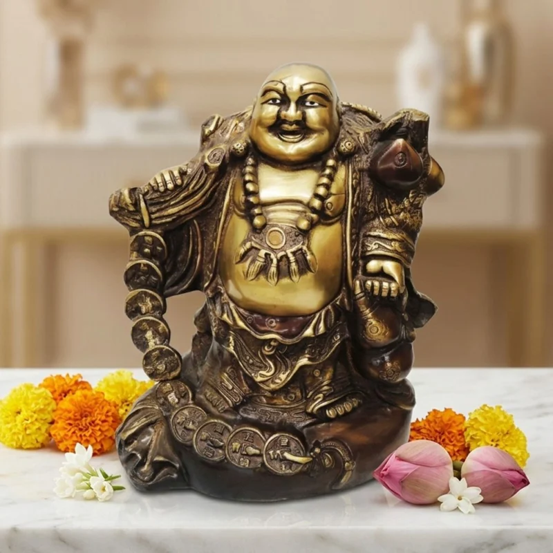 Buddha Idol in Brass (Laughing Budha), 10.5 inch – for Pooja Room