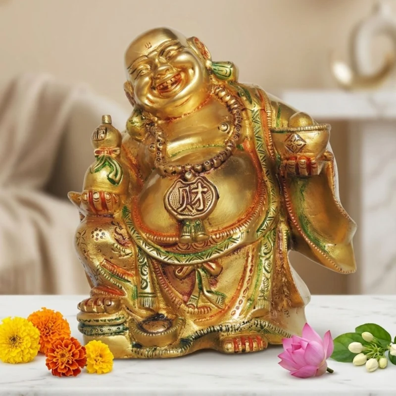 Buddha Idol in Brass (Laughing Budha Big), 9 inch – for Pooja Room