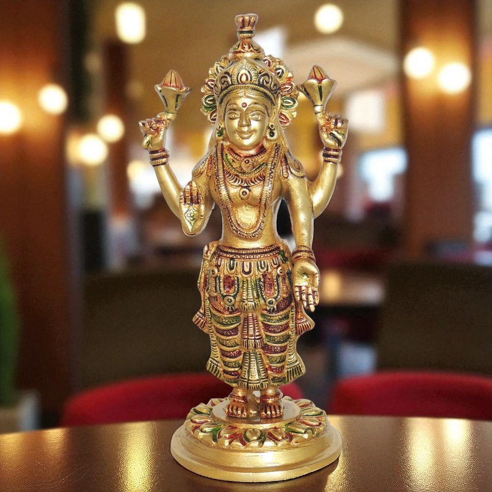 Lakshmi Ji Idol in Brass (Laxmi), 9.3 inch, brass, Vedikcraft Moradabad