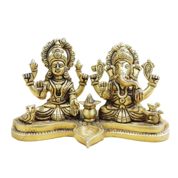Laxmi Ganesh Murti Pair in Brass, 4 inch, brass, Vedikcraft Moradabad