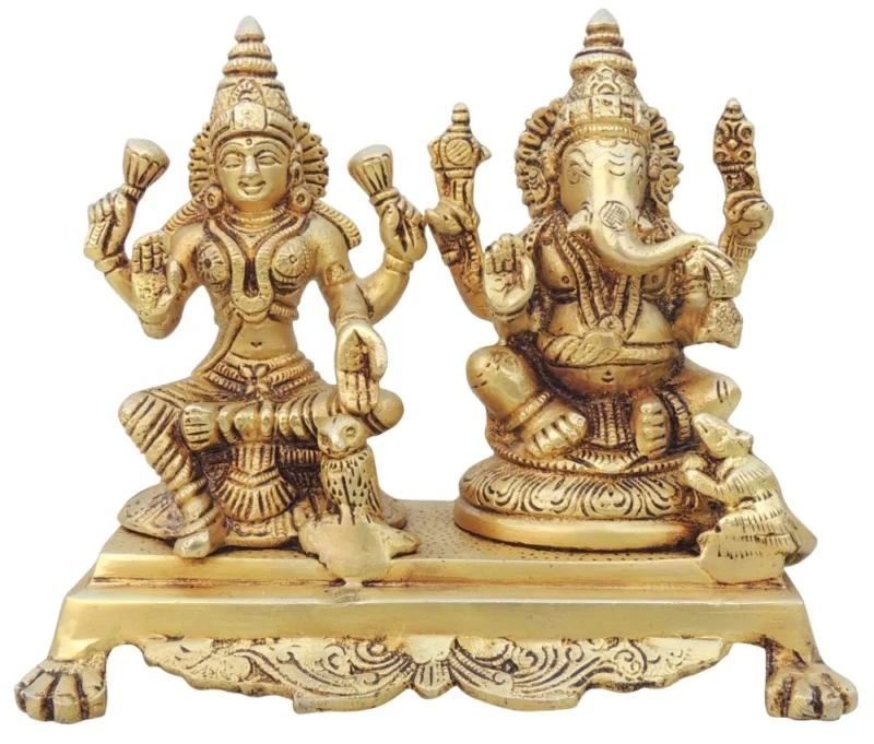 Laxmi Ganesh Murti Pair in Brass, 6 inch