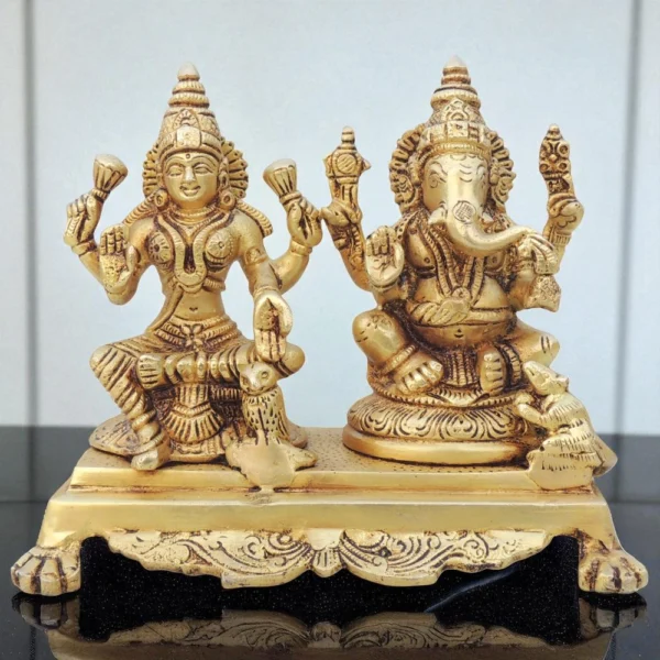 Laxmi Ganesh Murti Pair in Brass, 6 inch, brass, Vedikcraft Moradabad