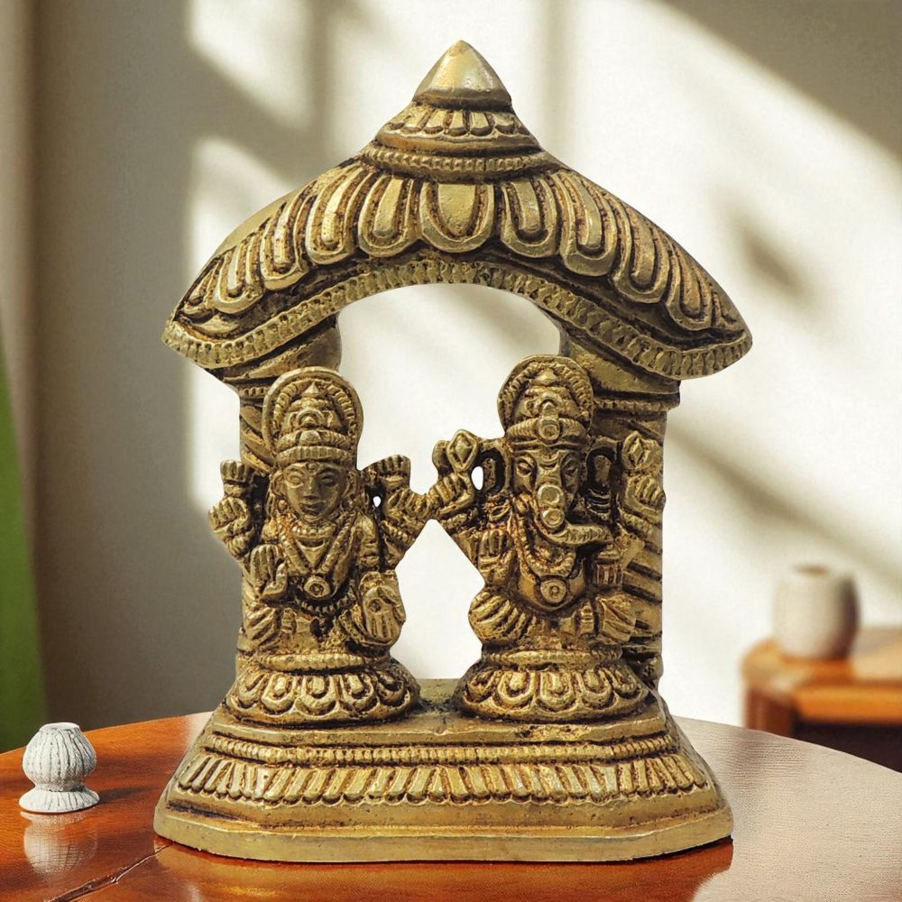 Laxmi Ganesh Murti Pair in Brass, 3.6 inch, brass, Vedikcraft Moradabad