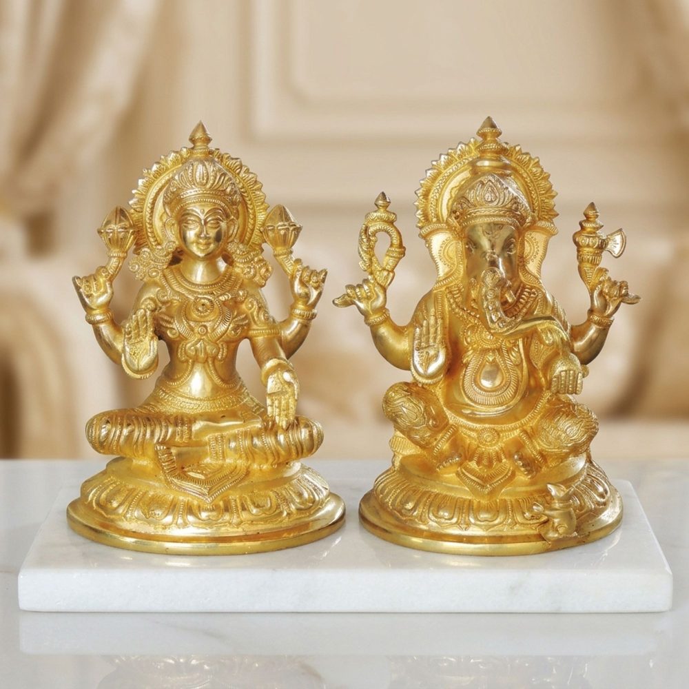 Laxmi Ganesh Murti Pair in Brass, brass, Vedikcraft Moradabad
