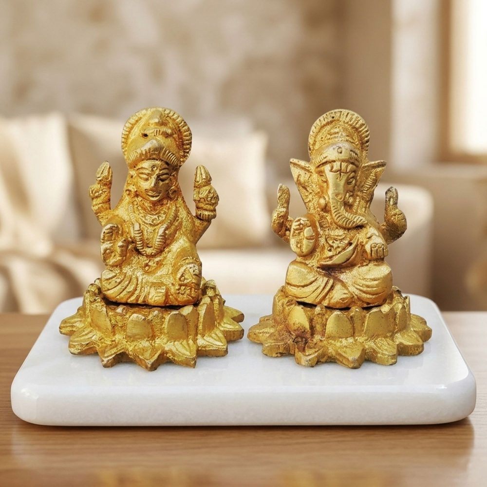 Laxmi Ganesh Murti Pair in Brass, brass, Vedikcraft Moradabad