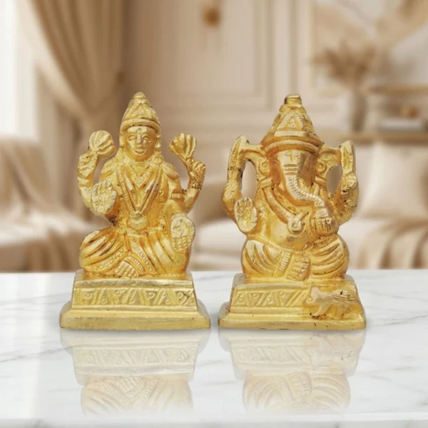 Laxmi Ganesh Murti Pair in Brass, 2.7 inch, 400 g, brass, Vedikcraft Moradabad