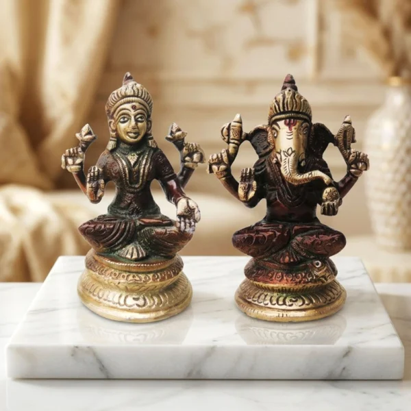 Laxmi Ganesh Murti Pair in Brass, design BS1287, brass, Vedikcraft Moradabad