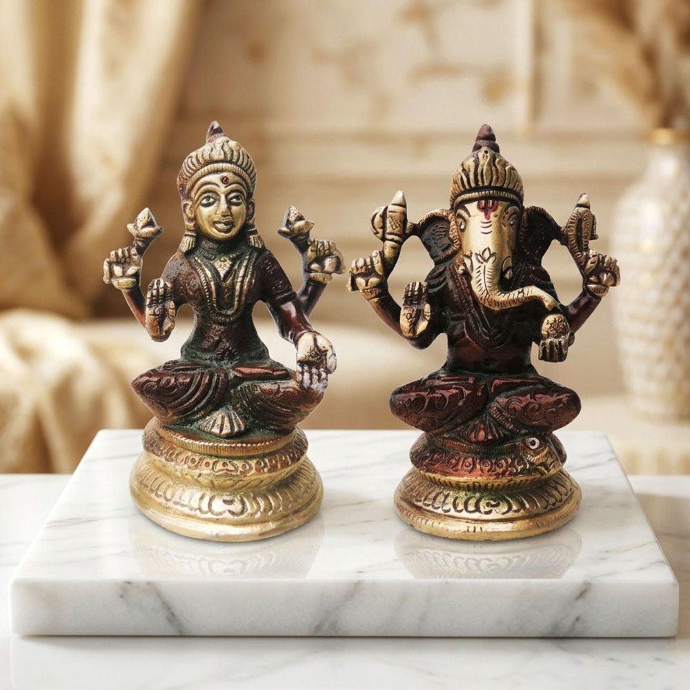 Laxmi Ganesh Murti Pair in Brass, brass, Vedikcraft Moradabad