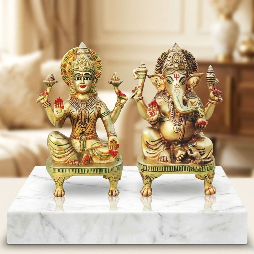 Laxmi Ganesh Murti Pair in Brass, brass, Vedikcraft Moradabad