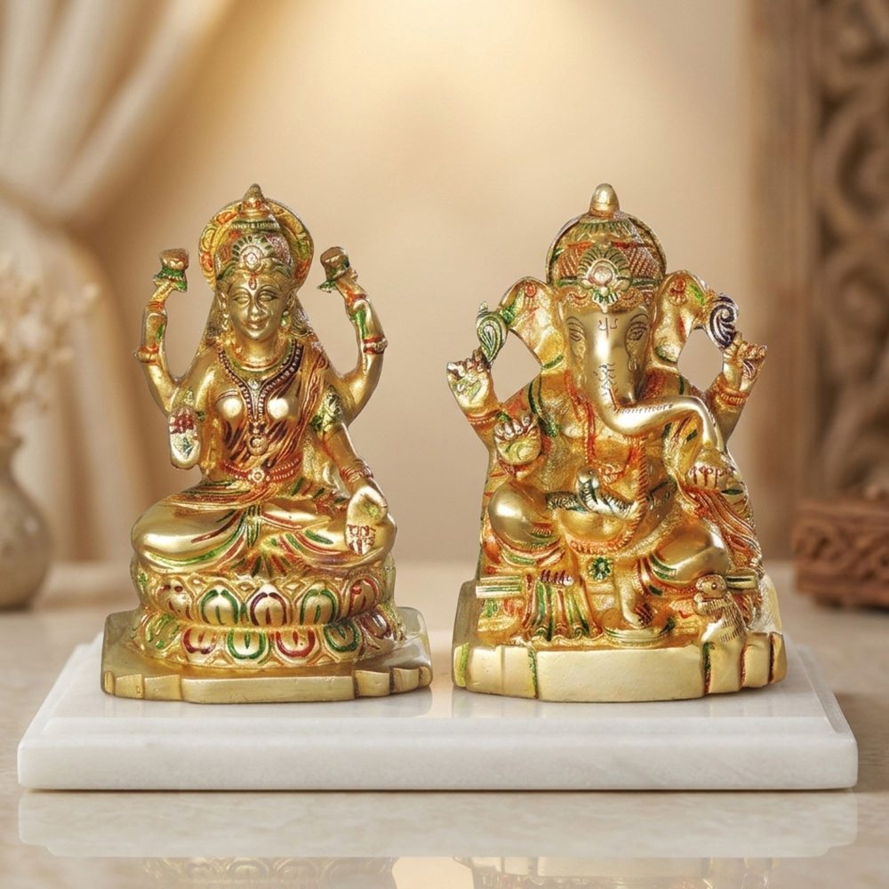 Laxmi Ganesh Murti Pair in Brass, brass, Vedikcraft Moradabad