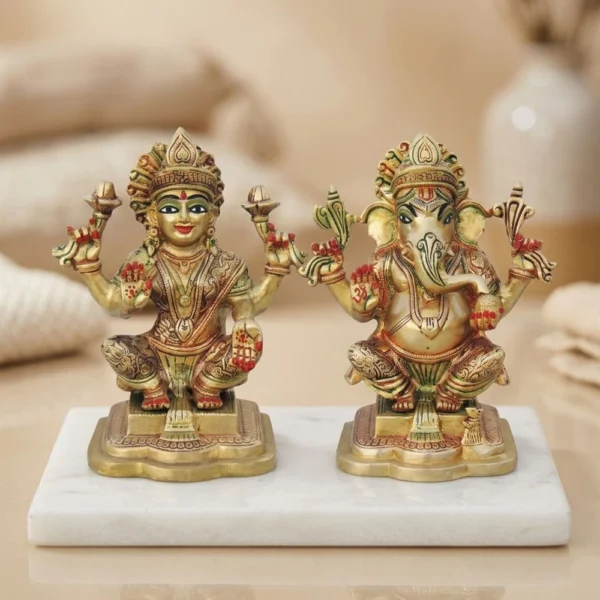 Laxmi Ganesh Murti Pair in Brass, design BS1063, brass, Vedikcraft Moradabad