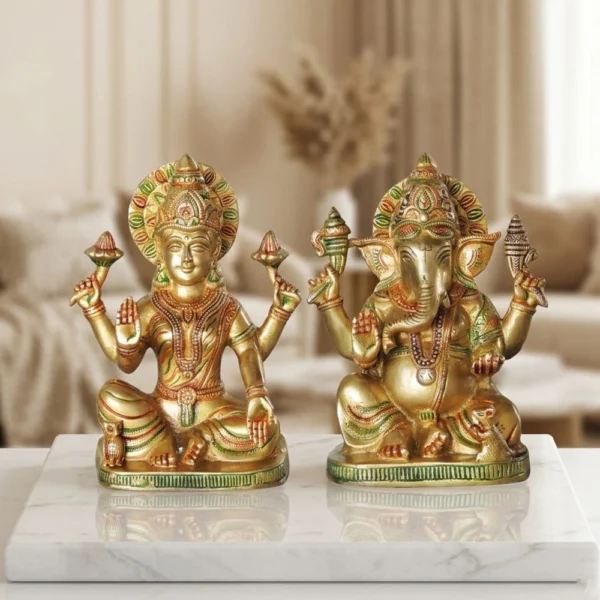 Laxmi Ganesh Murti Pair in Brass, design BS1062, brass, Vedikcraft Moradabad
