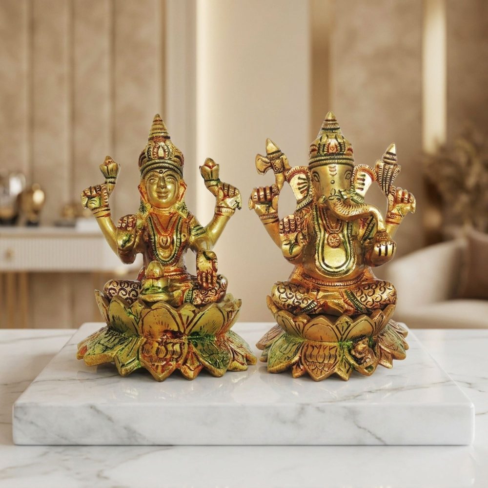 Laxmi Ganesh Murti Pair in Brass, brass, Vedikcraft Moradabad