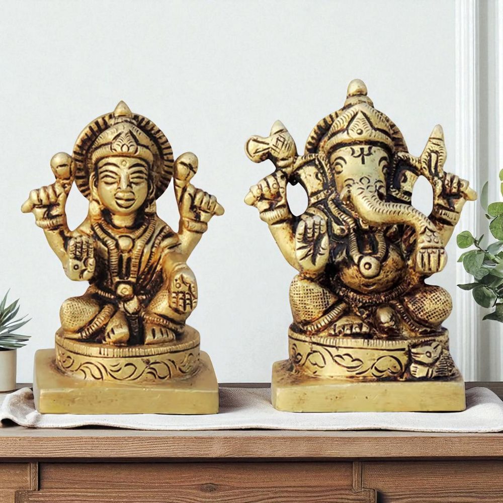 Laxmi Ganesh Murti Pair in Brass, brass, Vedikcraft Moradabad